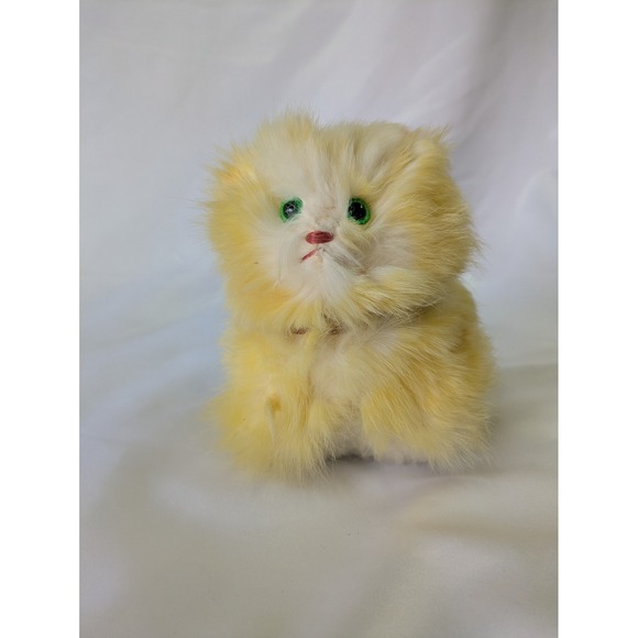 Vintage Yellow Kitten Plush Real Fur Jerry Eisner ?  Green Eyes Pink Ears - Picture 16 of 16